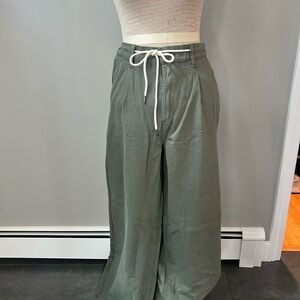Green Wide-Leg Pants with Drawstring